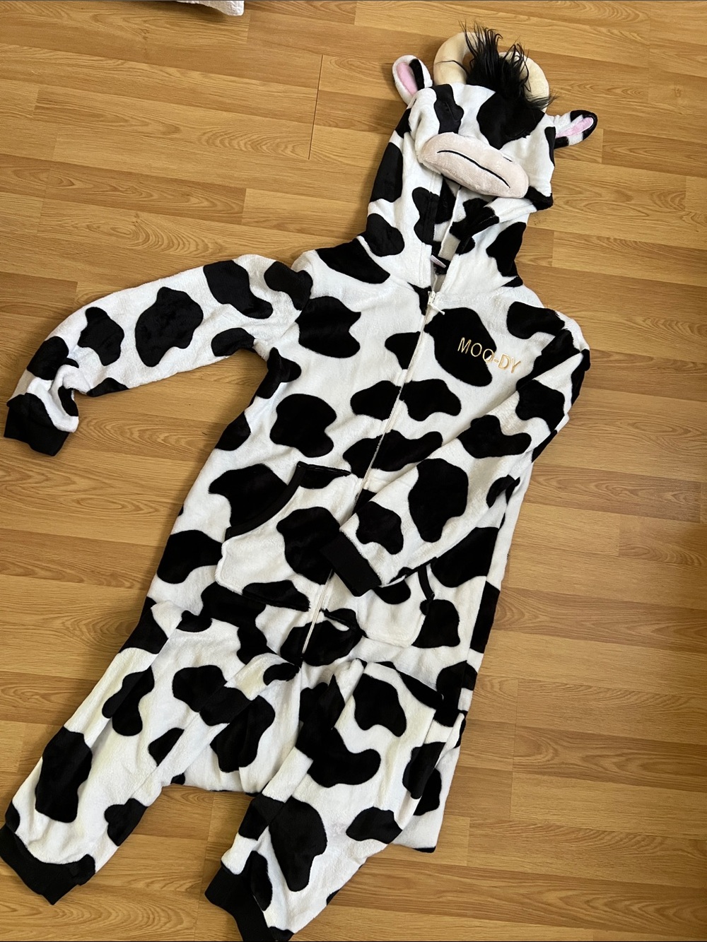 Holiday Time Cow Print Plush Onesie Jumpsuit - Black & White